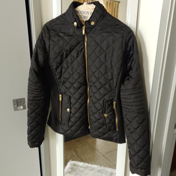NWOT So Cool! Quilted Moto Style Puffer Jacket Elastic Side Panels - Picture 2 of 9